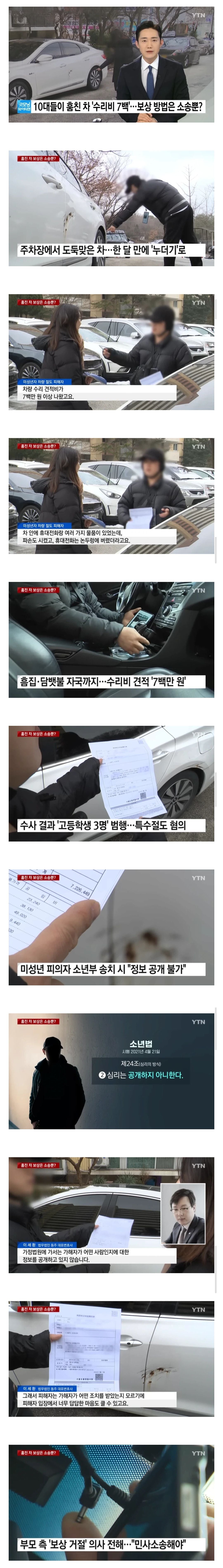 10대들이 훔친 차 수리비 7백..